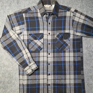 Vintage Frostproof Flannel Shirt Mens M Blue Gray Plaid USA Made Cotton Workwear